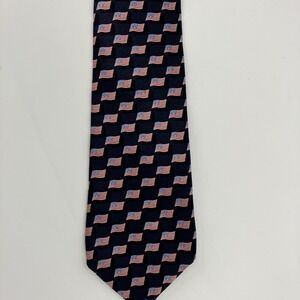Stonehenge Mens Necktie Tie Navy Blue American USA Flags Print 60" 100% Silk